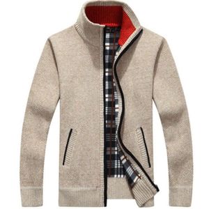 GILET - CARDIGAN Gilet Homme Automne Hiver Ouvrez-Front Zippé Cardigan Homme Tricoté Chaud Coupe ajustée Col Droit Manche Longue avec 2 Poches,Kaki