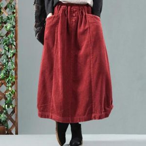 JUPE Jupe automne classique velours côtelé jupe femmes Vintage longues jupes 2021 printemps femme cool - Rouge ZP