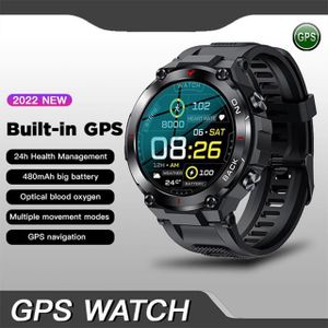 Montre connectée sport RUMOCOVO® montre connectée GPS pour hommes Bracelet de sport en plein air horloge de pression artérielle étanche IP68 GPS BLACK