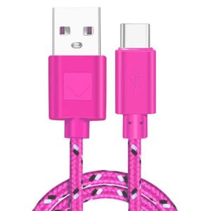 CHARGEUR TÉLÉPHONE Chargeur pour Samsung Galaxy XCover 4s / Xcover 5 / Xcover6 Pro Cable USB-C Tressé Cordon Nylon Renforcé Type-C Rose intense 1m