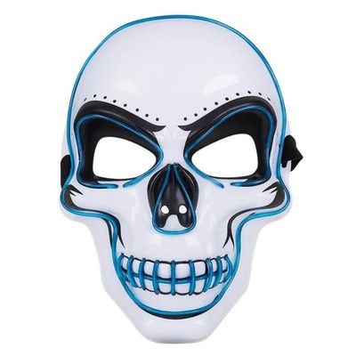 Masque Crâne Squelette LED Bleu - 2 Modes (fixe/clignotant), Léger, Réglable, Pour Halloween/fêtes - 8