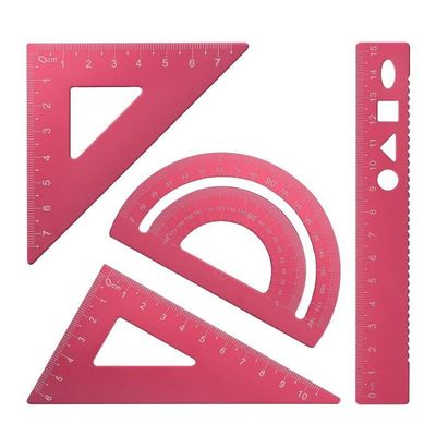 Shalipa Lot De 4 Règles Triangulaires En Alliage D'aluminium - Rapporteur Géométrique Mathématique - Papeterie étudiante - Bleu