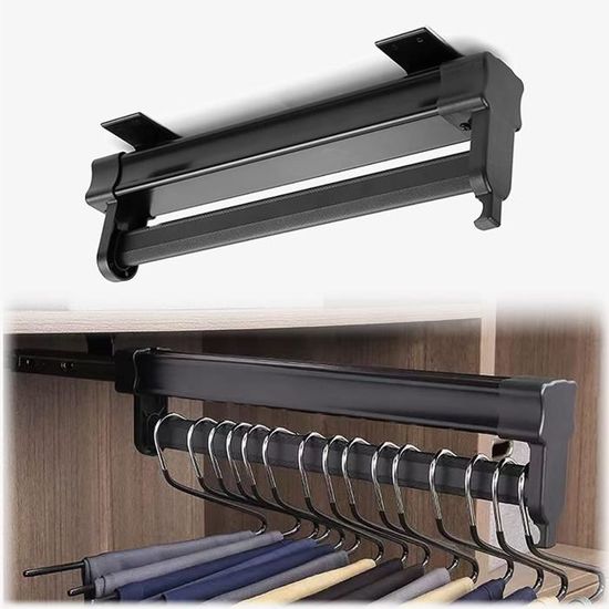 BaiNong Tringle De Valet Coulissante De 30,5 Cm Pour Placards Avec 4 Crochets - Organisation Et Rangement - Noir