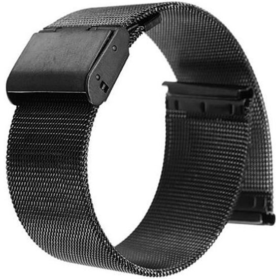 22mm Bracelet Montre Réglable en Acier Inoxydable avec Boucle Déployante (Noir)