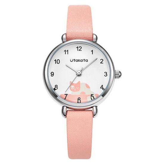 Montre Enfant Fille Oreilles Chat Rose – Quartz Cuir – Cadeau Mode
