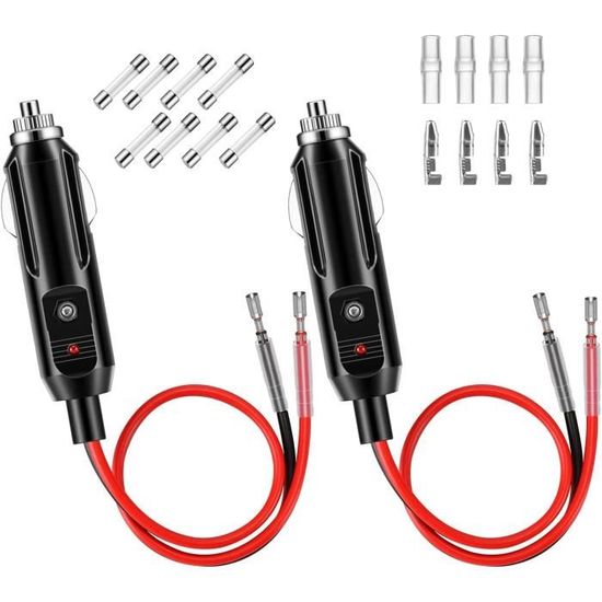 CERRXIAN Cavo Adattatore Accendisigari 12V Con Pinze A Coccodrillo - 18 AWG DC 8,0x2,0 Mm Con LED E Fusibile 10A Per Batteria Auto