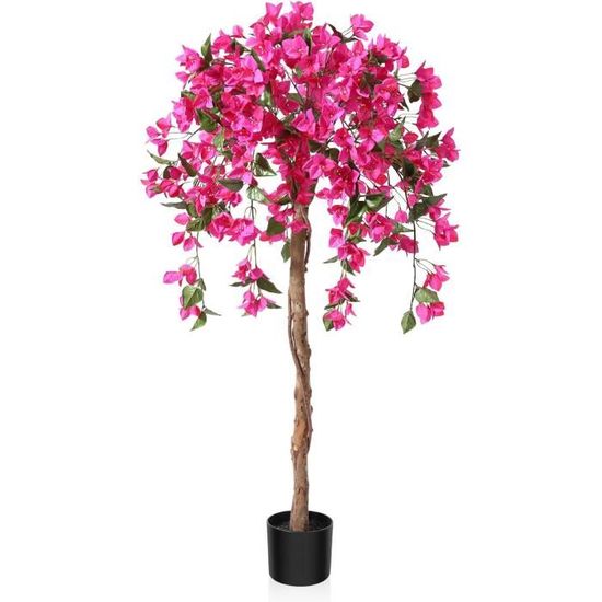 Plante Artificielle Fopamtri Avec Fleurs Roses - 120cm - Fausse Plante En Pot Pour Intérieur/Extérieur