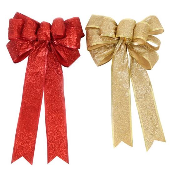 1 paire de rubans de soie dorés rouges et décoratifs pour sapin de Noël de  CHRISTMAS VILLAGE - CHRISTMAS MANEGE - CHRISTMAS DECOR