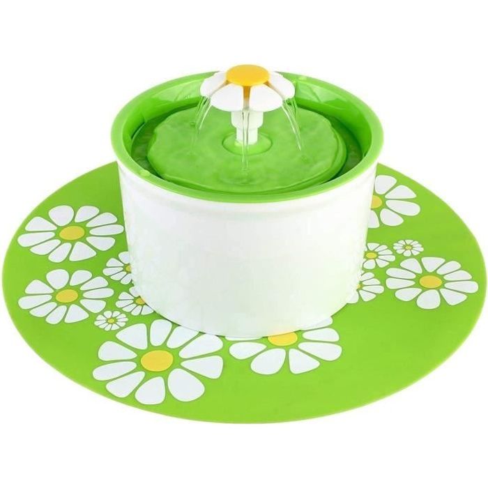 Mellifluous Fontaine à Eau pour Chat et Chine Fleur avec Filtre 1.6L Vert Avec Tapis Vert