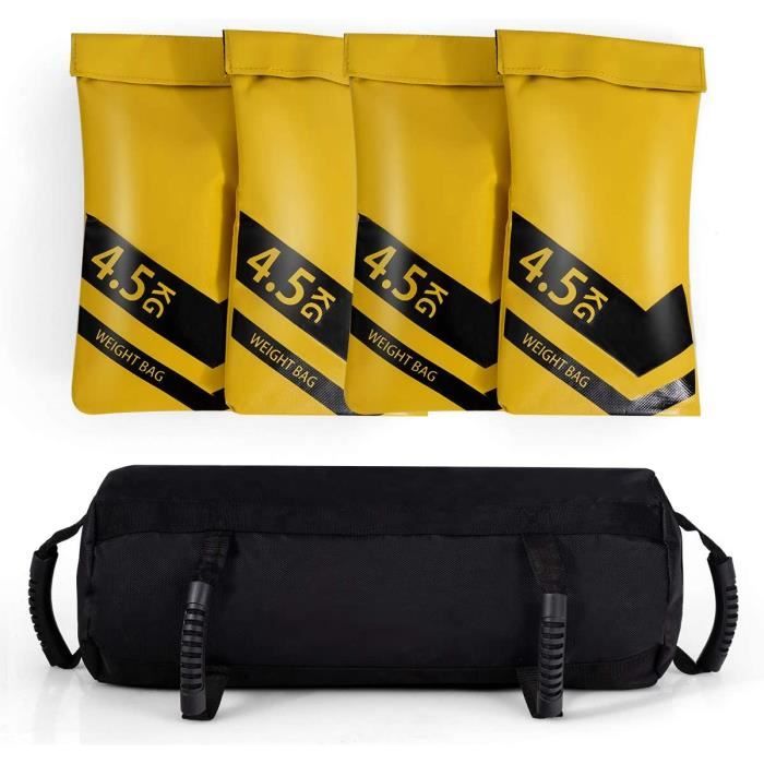 18KG Sac de Sable Musculation,4 Pcs Sandbag 4,5KG,Sac Lesté en Tissu Oxford avec 6 Poignées ,Idéal pour Fitness,Crossfit,Yoga