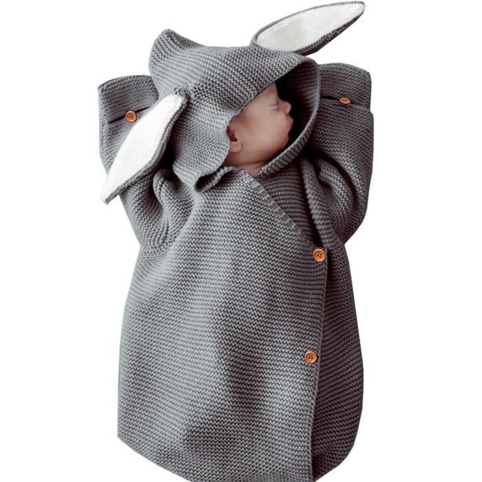 Sac de Couchage Bébé Tricot Couverture de Bébé Accessoires Fille Nid bébé Colis Tricot Oreilles de Lapin