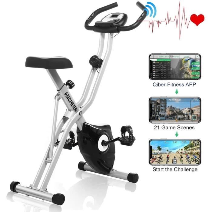 ANCHEER Vélo d'Appartement Pliable Vélo d’Exercice APP 10 Niveaux de Resistance magnétique, Vélo de Fitness avec Support pour Tablet