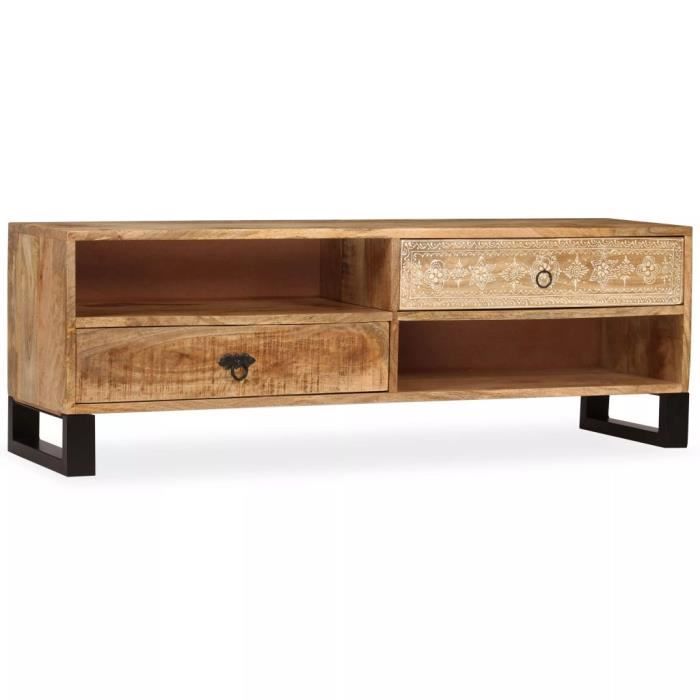 YULINSHOP Meuble TV Bois massif de manguier 120 x 30 x 40 cm☻1