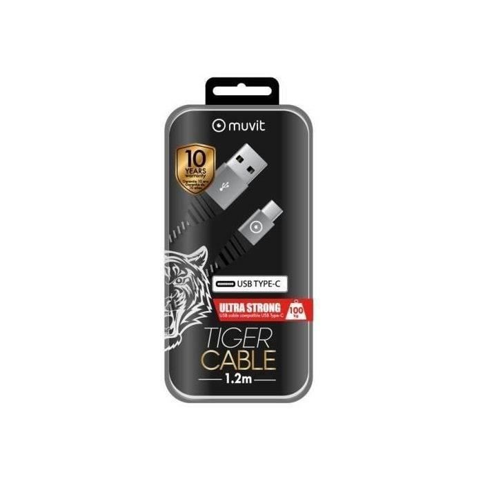MUVIT TIGER Câble Ultra Resistant 3A USB / Type C - 1.2 m - Gris