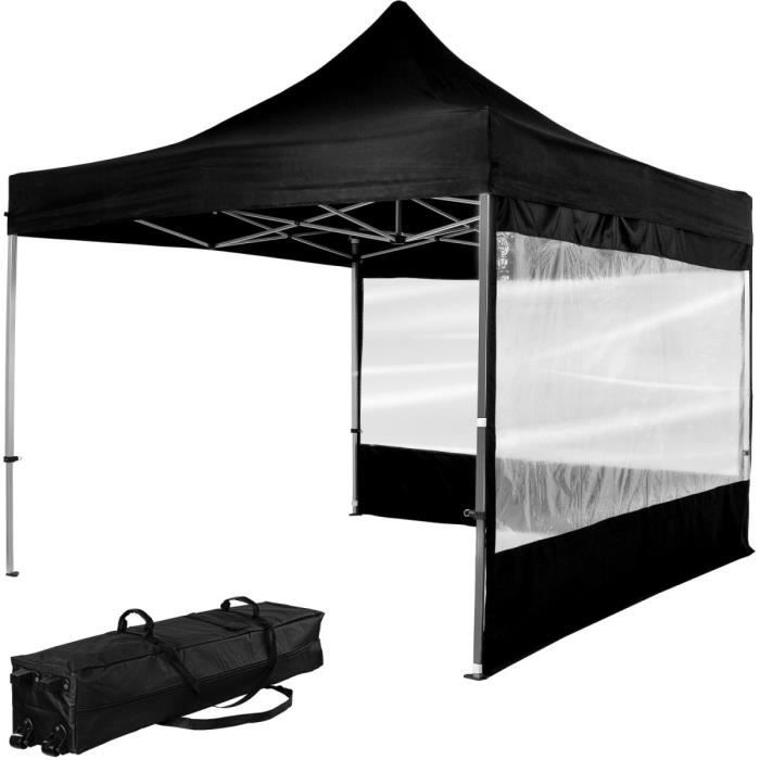 INSTENT Tonnelle PRO 3x3m, Alu, 2 panneaux inclus, couleur noir, avec sac de transport à roulettes