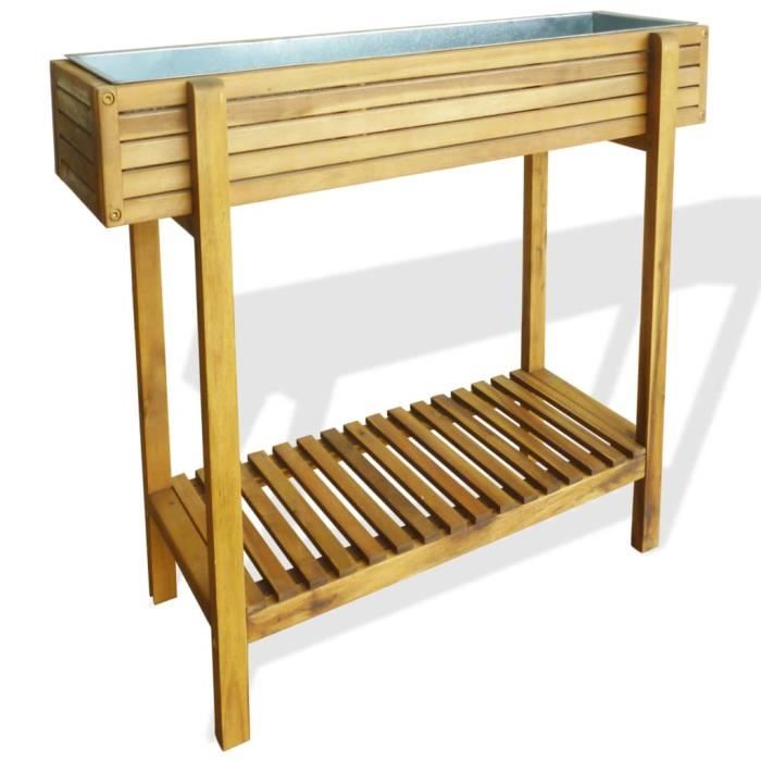 Jardinière surélevée Bois massif d'acacia et zinc