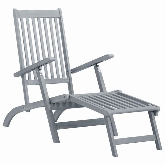 Chaise longue bain de soleil extérieur Fauteuil Relax transat lit d'extérieur avec repose-pied Délavage gris Acacia