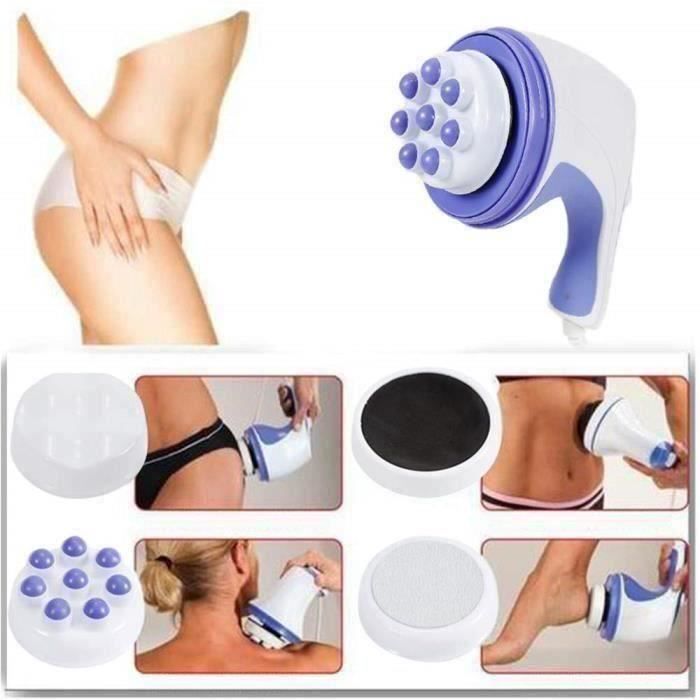 Mains Vibration Masseur Électrique Portatif Appareil de Massage pour Anti-cellulite Minceur Amincissant Pousser Graisse avec 4 têt