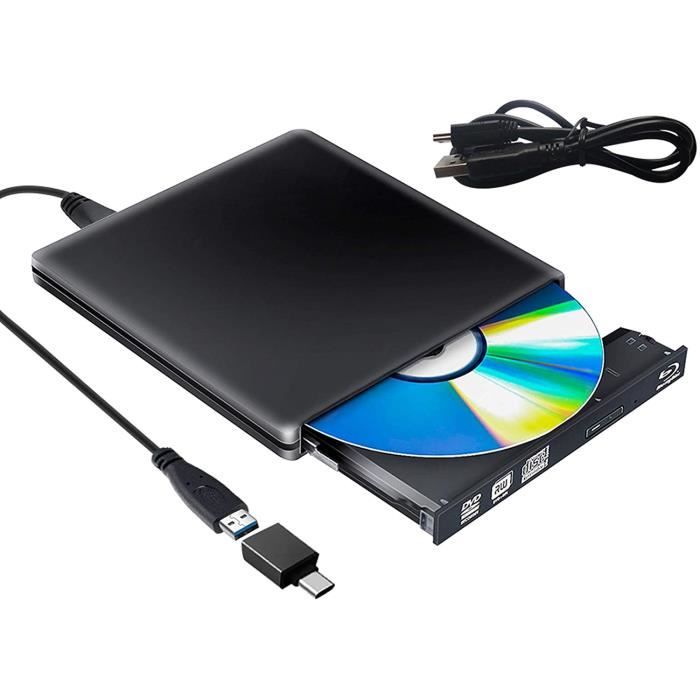 Lecteur Graveur Blu Ray Externe DVD CD 3D, USB 3.0 Portable Lecteur Blu-Ray Slim BD CD DVD-ROM ROM pour PC Mac Windows 7 8 10 XP Lin