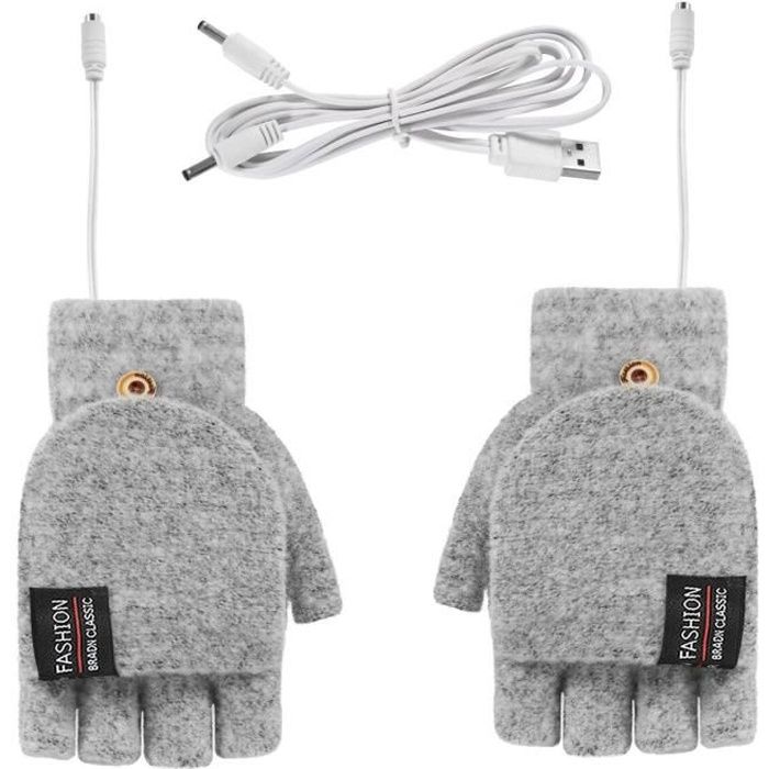 gris clair - Gants thermiques en laine tricotés pour l'hiver, mitaines chauffantes USB pour étudiants, mitain