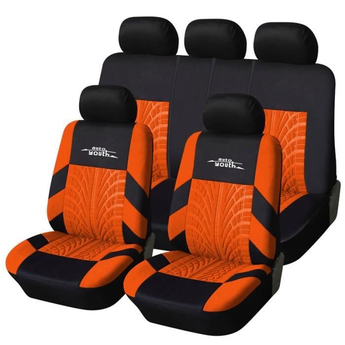 ORANGE -Housses universelles de siège de voiture, ensemble complet de housses de siège de voiture en relief, en Polyester Durable po