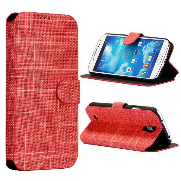 Etui simili-cuir rouge avec support TV et porte carte pour Samsung Galaxy S4 i9500