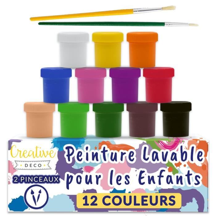 Creative Deco Peinture Enfant Lavable Doigt - 12x20ml - Couleurs Basiques Vibrantes Intenses Pigmentées - Non-Toxique