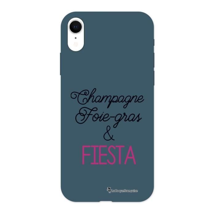 Coque iPhone Xr Silicone Liquide Douce bleu nuit Champagne Foie gras et Fiesta Ecriture Tendance et Design La Coque Francaise.
