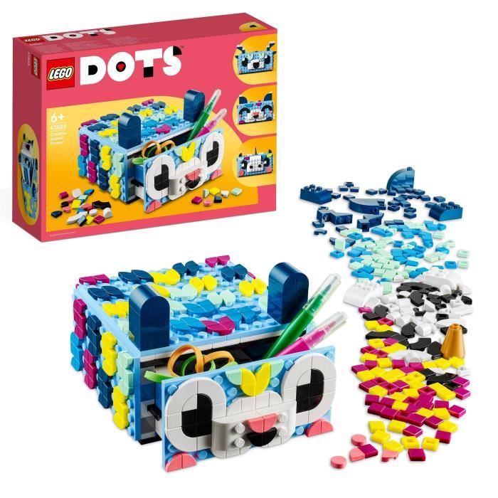 LEGO® DOTS 41805 Le Tiroir Animal Créatif, Kit de Mosaïque, Boîte de Rangement, Loisir Créatif