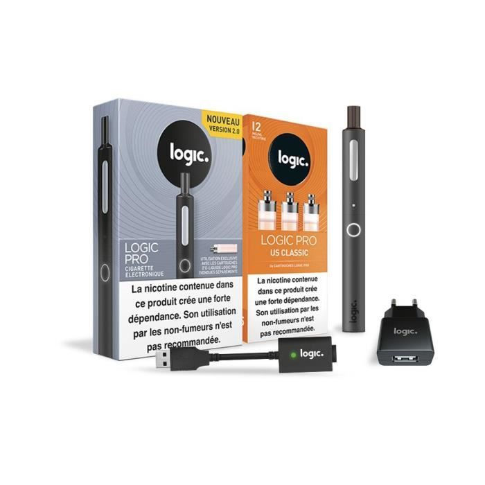 Logic PRO - Cigarette électronique Noir + 3 cartouches US Classic 12 mg + Chargeur USB et mural
