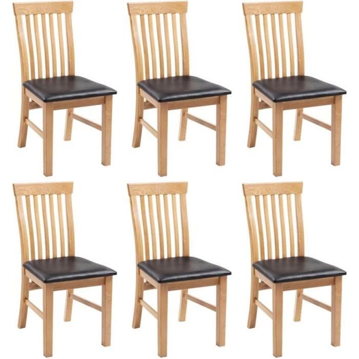 Lot de 6 Chaises à dîner Bois de chêne massif et similicuir Design Moderne