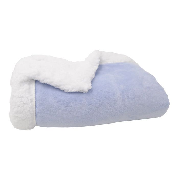 BABYCALIN Couverture bi- matière Flanelle et Sherpa - Bleu - 75 x 100 cm