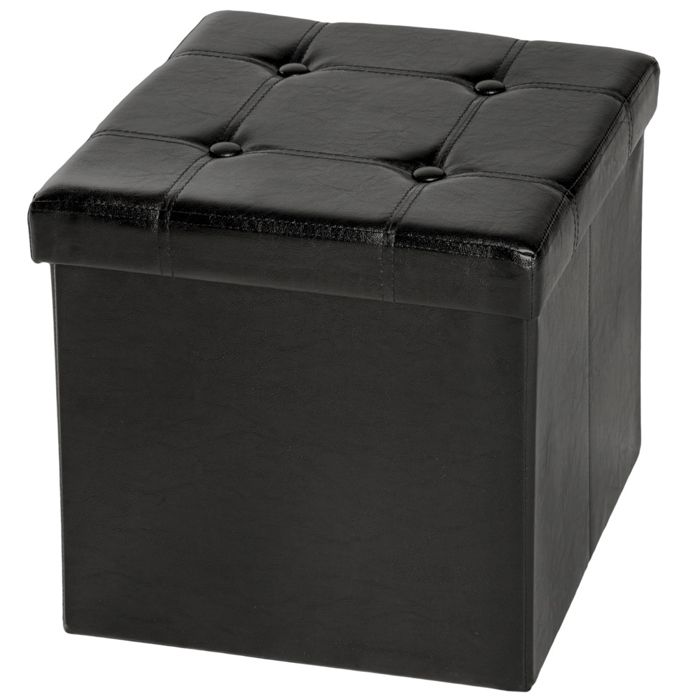 TECTAKE Pouf Coffre de rangement Cube Pliable 38 cm x 38 cm x 38 cm Noir