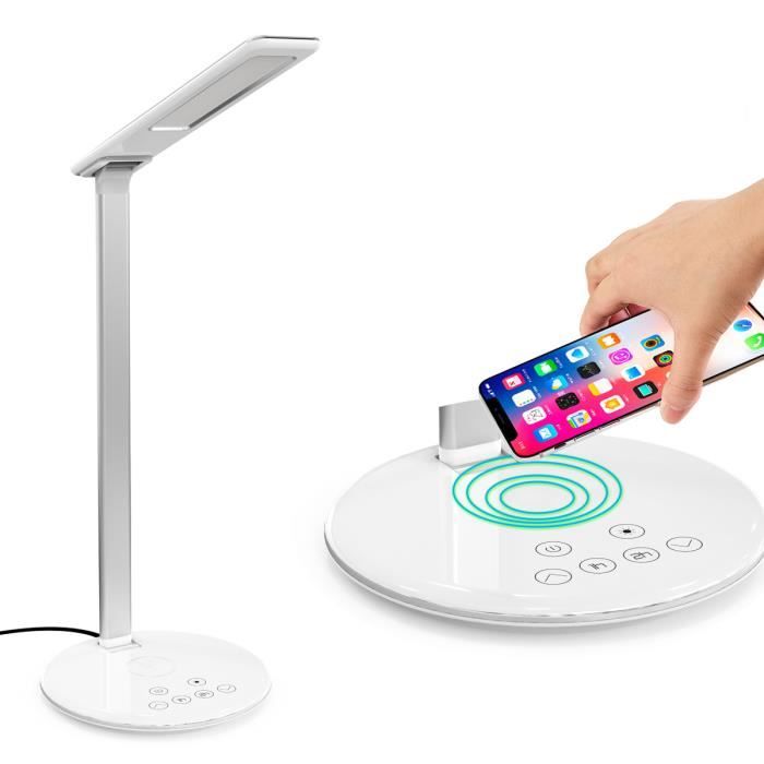 Lampe de Bureau LED - Chargeur QI Sans Fil USB - Tactile - 10W - 48 LED Protection Yeux