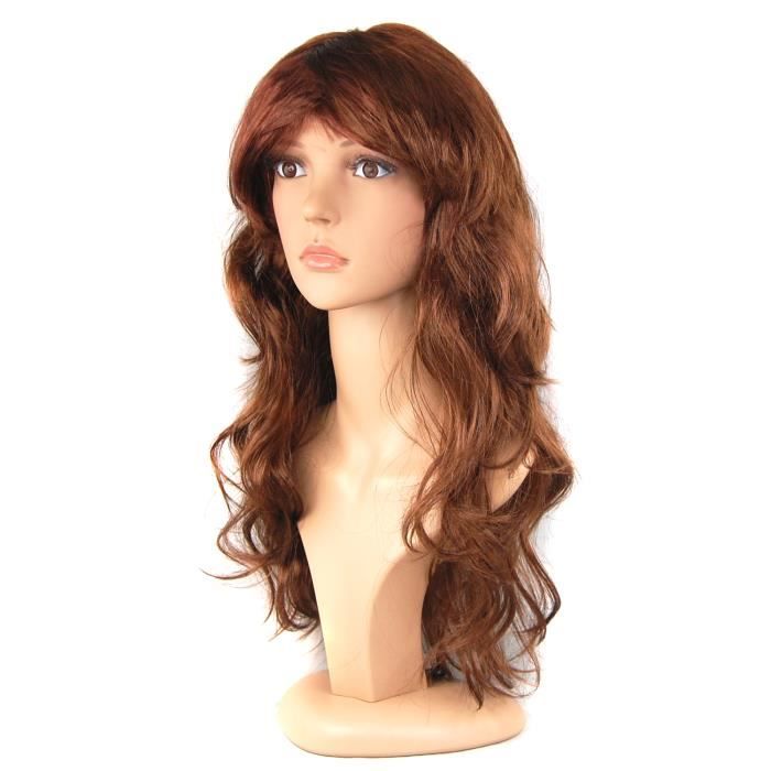 Perruque brune femme TRIXES à cheveux longs brune bouclés pour soirées, évènements ou déguisement