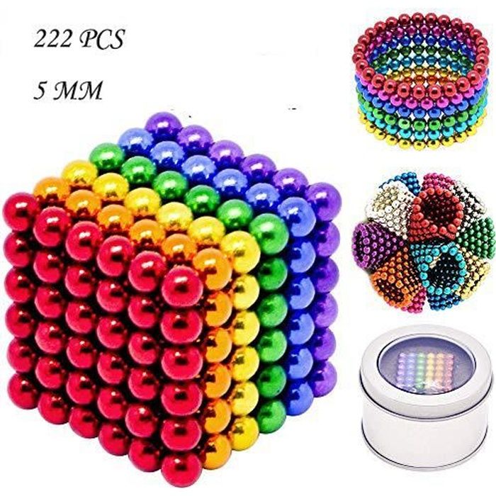 YOLISTAR Cube magnétique magique Buckyballs 222 billes 5mm 6 couleurs avec boîte en métal