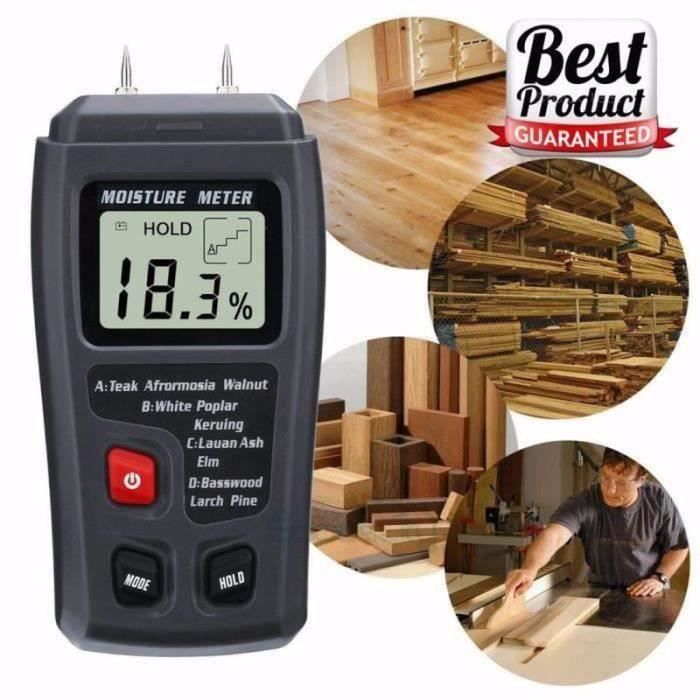 QF06052-LCD Numérique 0-99.9% 2Pins Humidimètre Détecteur d'humidité Testeur Bois Industrie