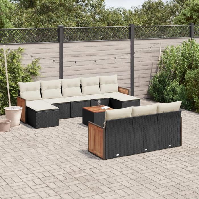 vidaXL Salon de jardin 11 pcs avec coussins noir résine tressée 3228100
