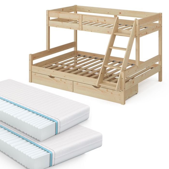 Lit superposé Everest 140x200 / 90x200 cm avec 2 matelas et 2 tiroirs Naturel bois Vitalispa 39562 Lit superposé Everest 140x200 / 90x200 cm avec 2 matelas et 2 tiroirs Naturel bois Vitalispa 39562
