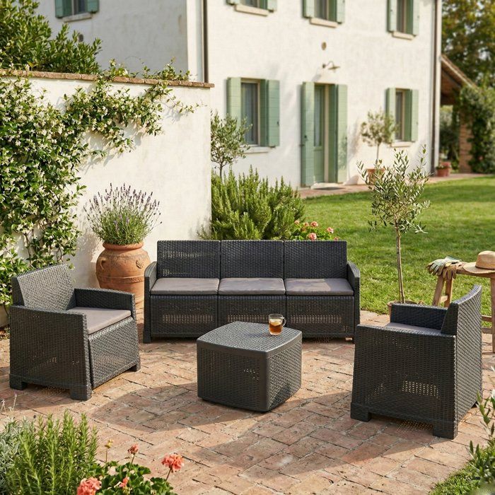 Salon de Jardin Akayr Dmora en Plastique Noir Anthracite