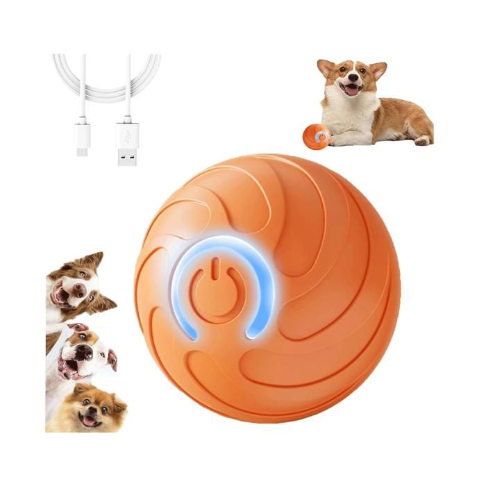 Balle Interactive pour Chien Balle de Jouet Intelligent pour Chiens Balle Intelligente Rechargeable par USB Lumière LED Orange