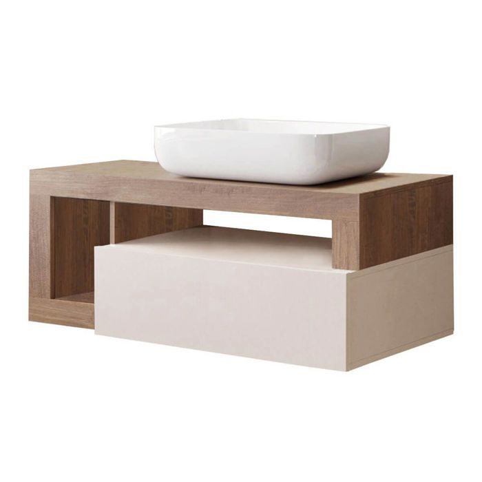 ARTURO - Meuble Vasque 110cm suspendu 1 tiroirs Cachemire laqué et aspect bois finition Mercure