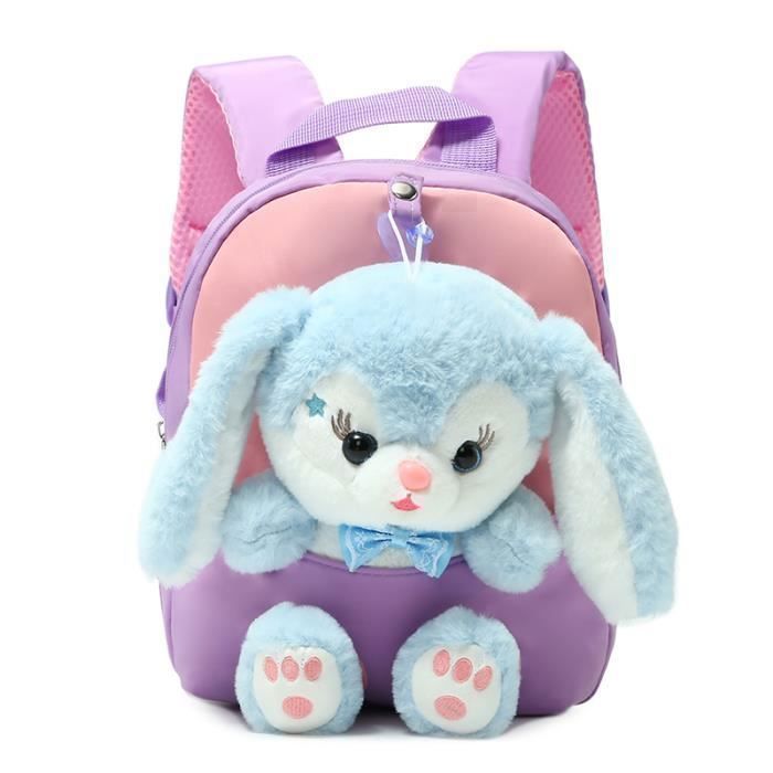 Cartable Fille Maternelle - Mignon Sac Dos Enfant Animal impermable avec Lapin en Peluche - Violet YYV