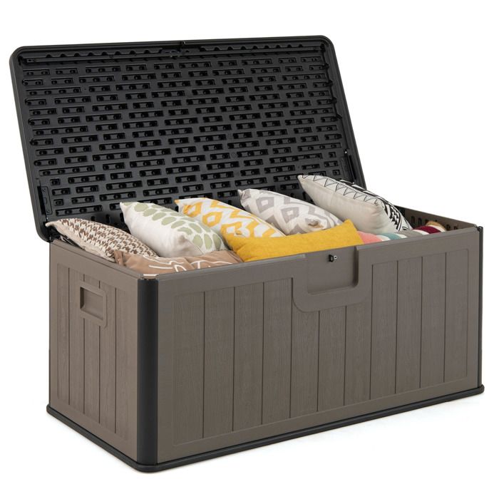 Coffre De Rangement En Rotin Synthétique 320L COSTWAY - Avec Roues, Vérin à Gaz Et Housse Intérieure - Pour Jardin, Terrasse, Garage