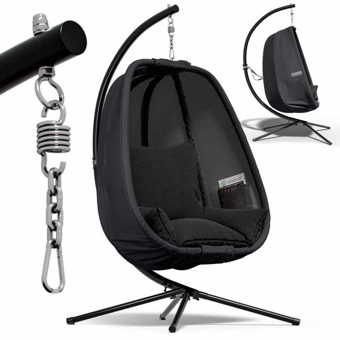CASARIA® Fauteuil suspendu anthracite avec coussin structure robuste max. 150 kg intérieur extérieur poches latérales fauteuil œuf CASARIA® Fauteuil suspendu anthracite avec coussin structure robuste max. 150 kg intérieur extérieur poches latérales fauteuil œuf