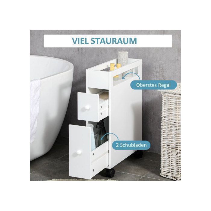 Table dappoint - FurnitureR - 2 tiroirs et compartiment ouvert - roulettes avec freins - MDF laqué blanc 16x495x66 cm