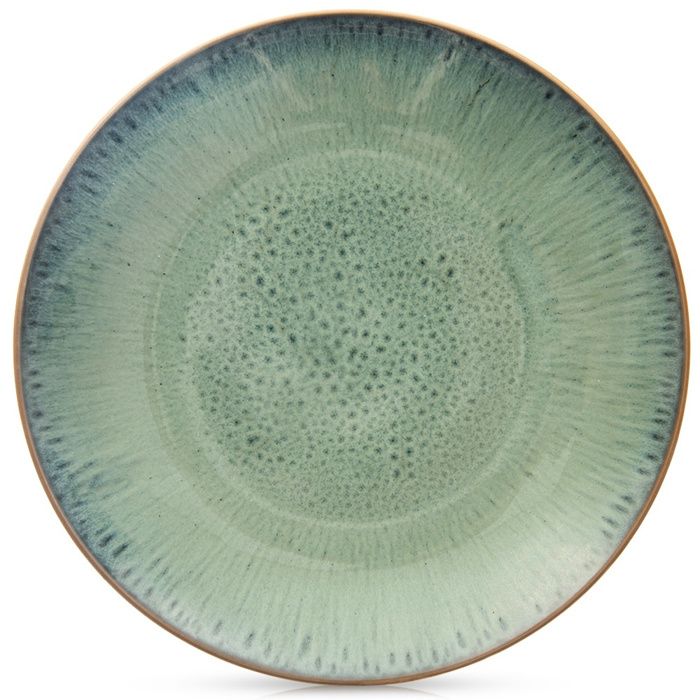 Assiette plate en céramique - ORION - 27 cm - Vert - Émail moucheté - Compatibilité lave-vaisselle