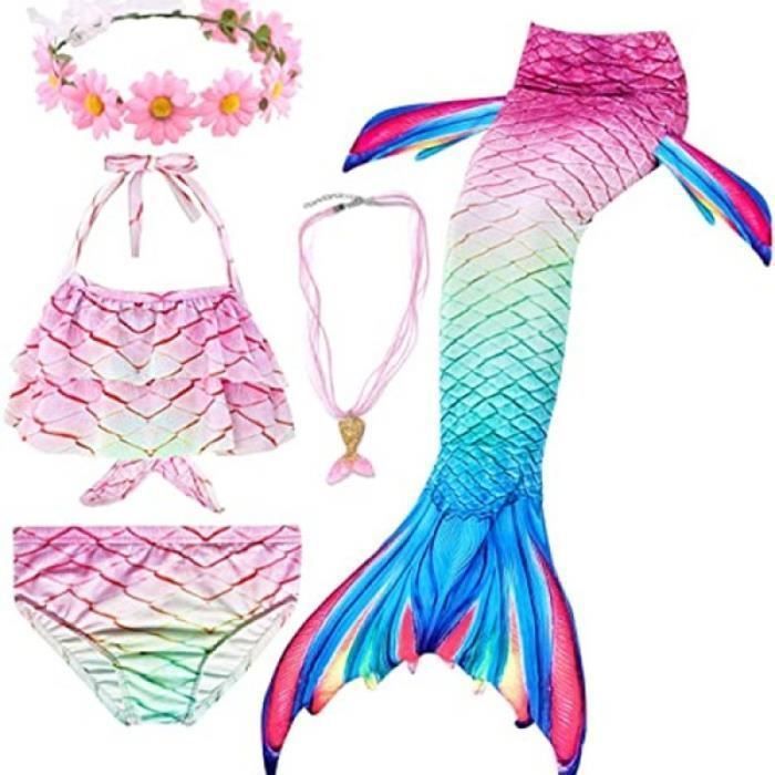 Pack De 4 Déguisements Sirène Pour Fille - Maillot De Bain Bikini Avec Queue Et Monopalme, Tailles 3 à 15 Ans, Pour Photos Et Jeux D'eau