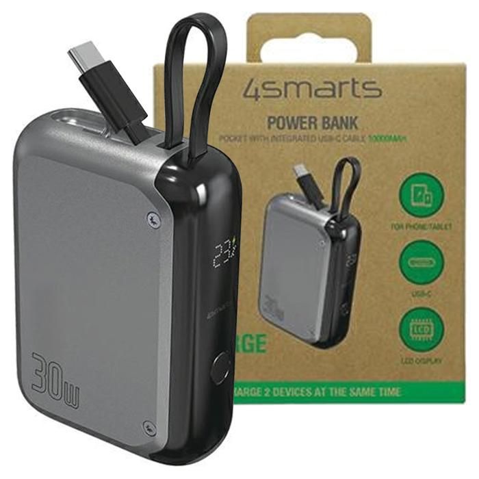 Batterie externe - 4SMARTS - Pocket - 10 000 mAh - 30 W - Câble USB-C 15 cm