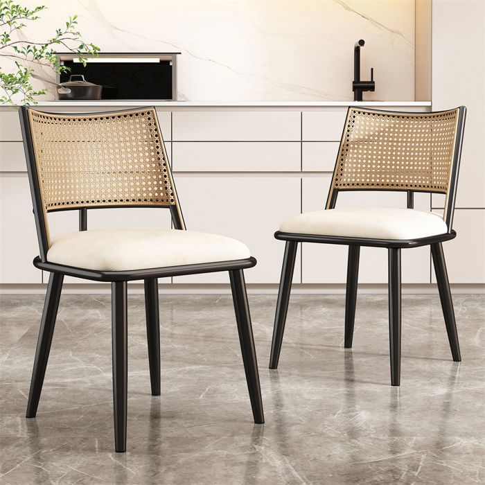 Chaise salle à manger - Elégance Chic - Lot de 2 - Capitonnées simili PU - Dossier rotin noir
